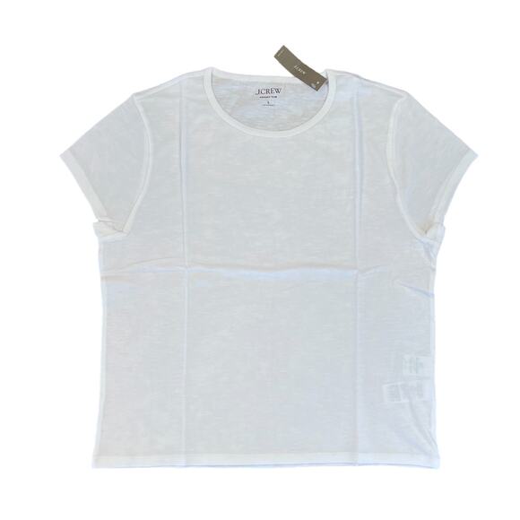 NWT J. Crew White Slim-Fit Organic Slub Cotton Crewneck T-Shirt - Picture 1 of 9